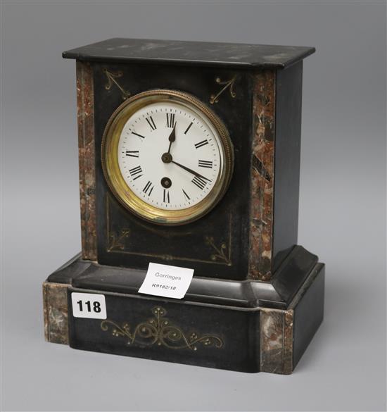 A late 19th century French eight day black and rouge marble mantel timepiece height 25cm